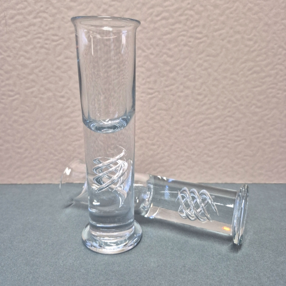 #2 Vintage 1970s Holmegaard By Per Lutken Controlled Bubble Shot Glass Set of 2